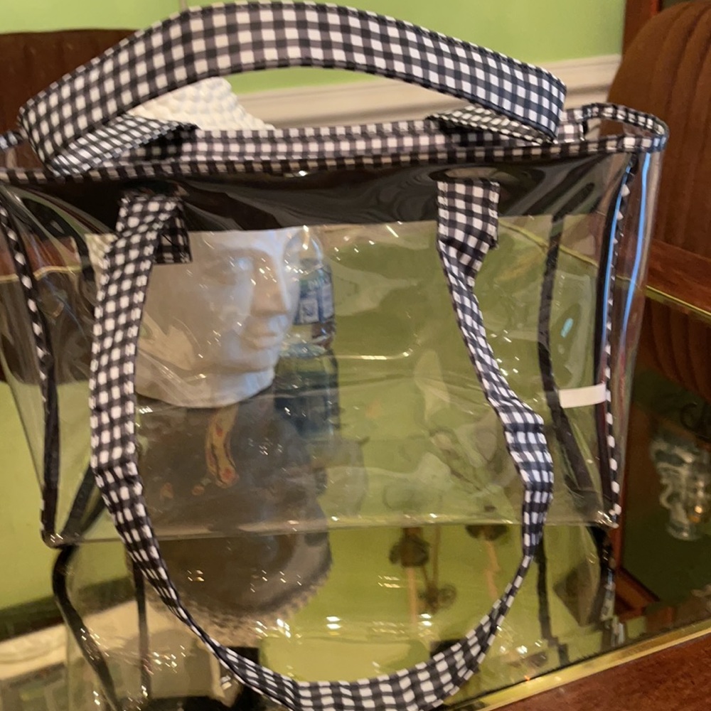 See through bag nice size with checker handles. - Picture 9 of 9